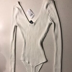 White Ribbed sweater bodysuit